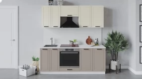 Кухонный гарнитур «Лорас» длиной 200 см со шкафом НБ (Белый/Холст брюле/Холст латте)